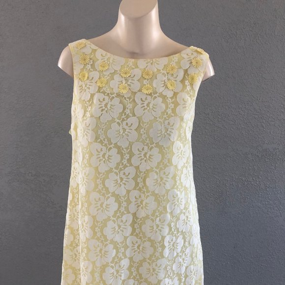 Vintage 60s NADINE Floral Illusion Lace Gown, 60s Hippie Maxi Dress Daisy Trim - Picture 2 of 6